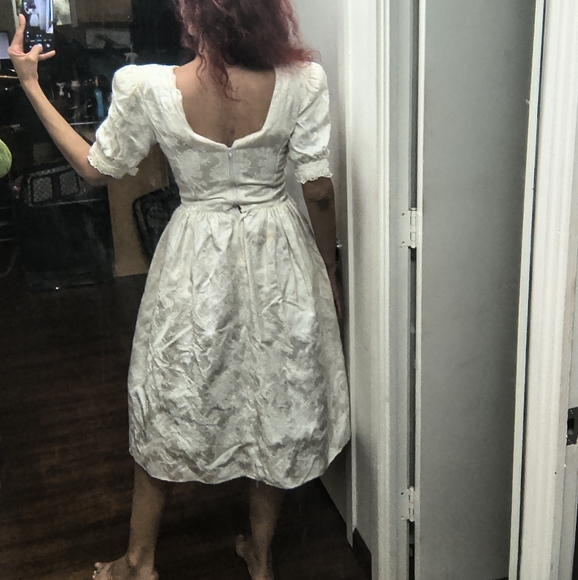 Vtg Jessica McClintock Puff Sleeve Prom Wedding Dress white Beaded Embroidered 8 - Picture 4 of 10